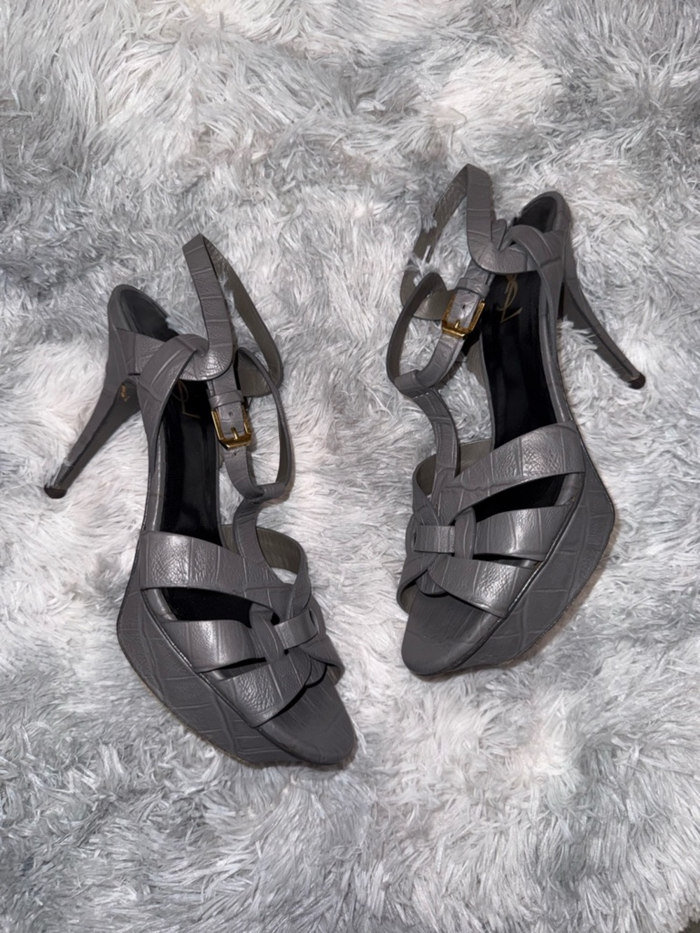 YSL Saint Laurent Tribute Gray croc leather High Heels - Picture 2 of 7